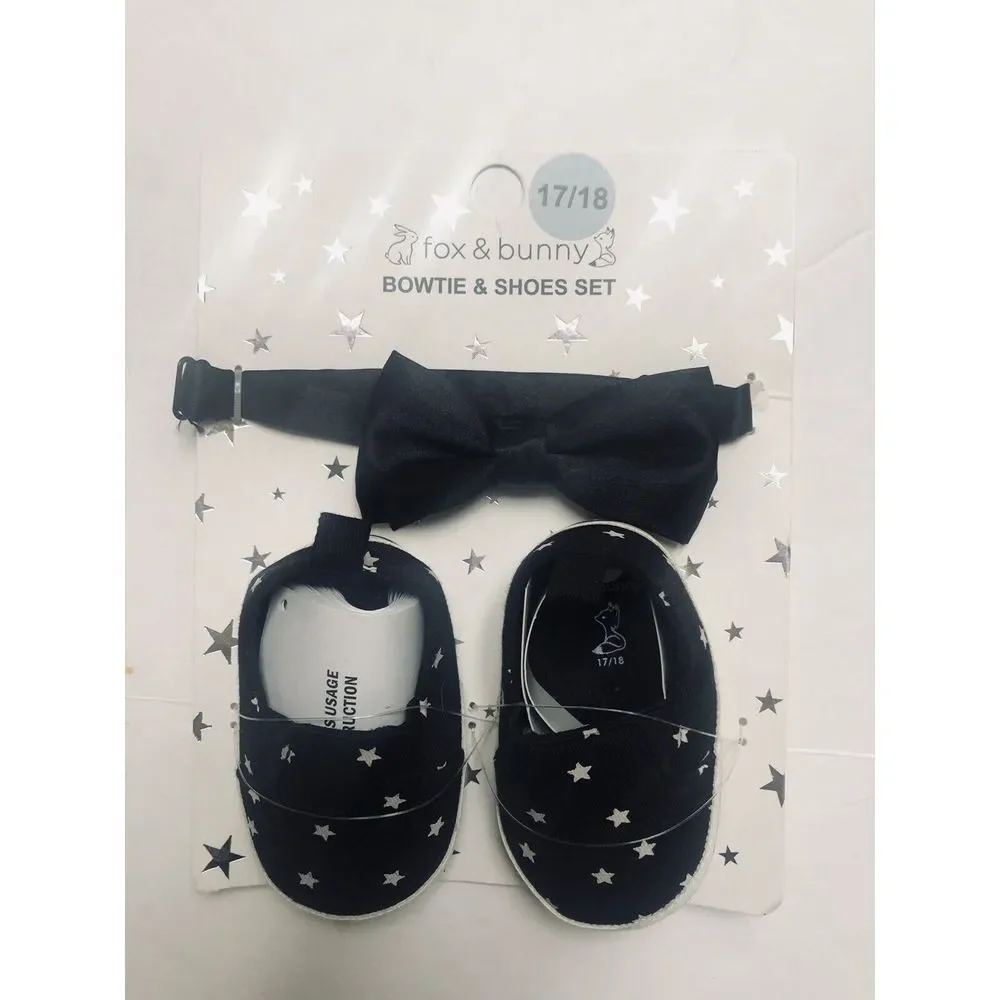Fox And Bunny Baby Black And White Stars Shoes And Black Bow Tie Set 2C/3C 17/18
